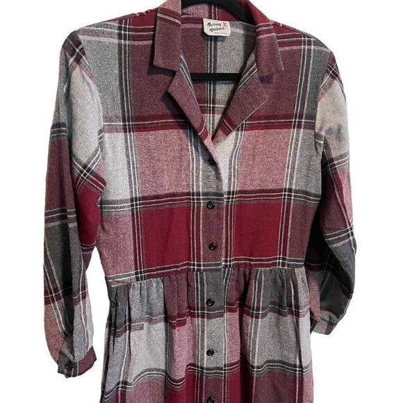 Murray Meisner- Rare Vintage Plaid Wool Made USA Prairie CottageCore Dress, L - Picture 4 of 12